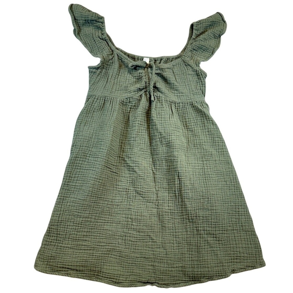 Mahina Sage Green Cotton Gauze Ruffle Mini Dress Pockets Small VND40953